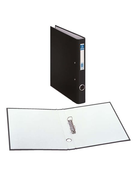 Chemise Dohe à 2 anneaux mixtes 25 mm A4 - Œillet et porte-cartes sur le dos - Carton doublé polypropylène - Noir