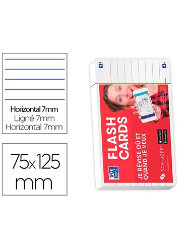 Fiches bristol oxford flash 2.0 75x125mm 32 fiches /film l7mm cadre blanc.