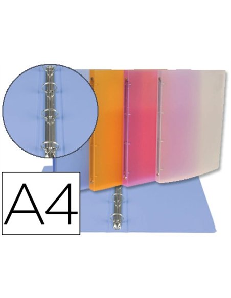 Classeur cahier viquel 4 anneaux ronds 15mm polypropylène propysoft translucide a4 245x315mm dos 25mm 6 coloris assortis.