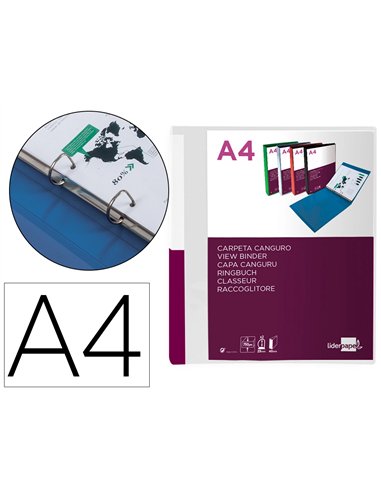 Classeur kangourou liderpapel 2 anneaux en d 25mm polypropylene 283x320mm document a4 coloris.