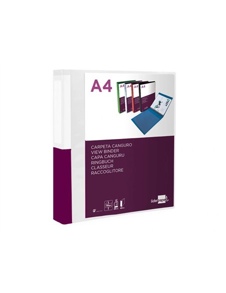 Classeur kangourou liderpapel 2 anneaux en d 25mm polypropylene 283x320mm document a4 coloris.