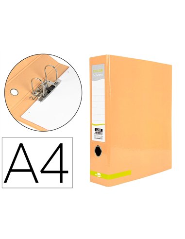Classeur a levier liderpapel a4 color system dos de 80 mm coloris peche.