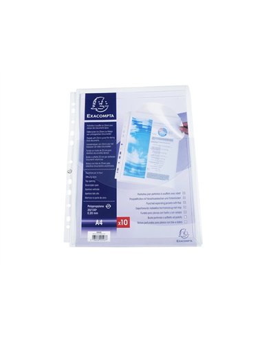 Pochette perforee exacompta a4 pp soufflet 25mm ouverture haut paquet 10 unites.