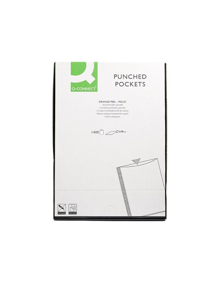 Pochette q-connect polypropylene graine perforee folio 80 mc boite 1400 unites.