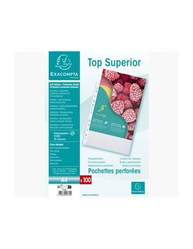 Pochette perforee exacompta a4 pp graine 7/100eme 70 microns paquet 100 unites.