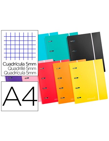 Classeur liderpapel série multilider 4 anneaux ronds 40mm a4 carton rembordé feuillets mobiles quadrillage 5mm 120f 80g.