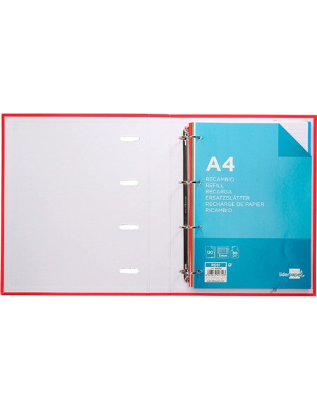 Classeur liderpapel série multilider 4 anneaux ronds 40mm a4 carton rembordé feuillets mobiles quadrillage 5mm 120f 80g.