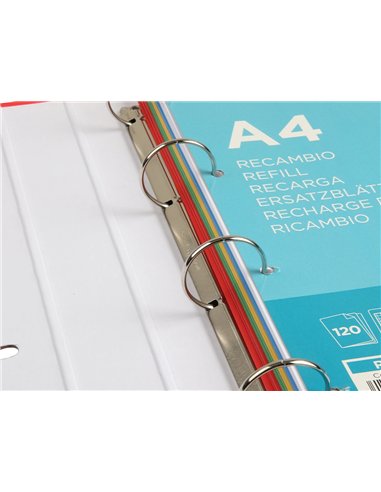 Classeur liderpapel série multilider 4 anneaux ronds 40mm a4 carton rembordé feuillets mobiles quadrillage 5mm 120f 80g.