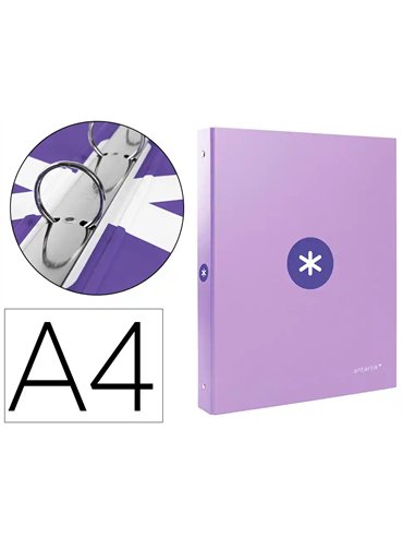 Classeur antartik 4 anneaux ronds 25mm a4 carton rembordé coloris lavande.