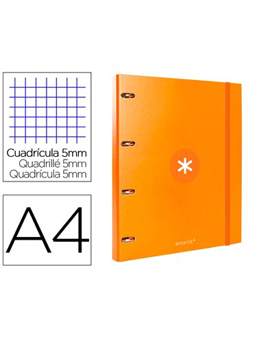 Classeur antartik 4 anneaux ronds 25mm a4 carton remborde feuillets mobiles 5x5 jaune moutarde.