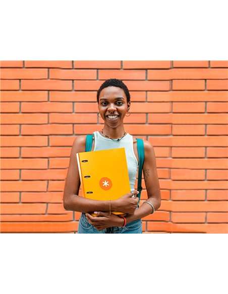 Classeur antartik 4 anneaux ronds 25mm a4 carton remborde feuillets mobiles 5x5 jaune moutarde.