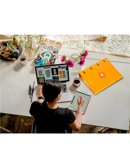 Classeur antartik 4 anneaux ronds 25mm a4 carton remborde feuillets mobiles 5x5 jaune moutarde.