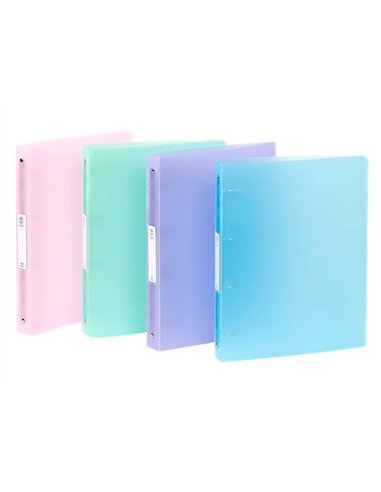 Classeur a4 viquel couverture souple dos 4cm 4 anneaux polypropylene propysoft coloris assortis.