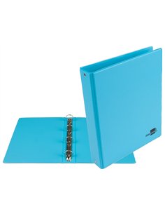 Classeur liderpapel 4 anneaux ronds 25mm a5 carton rembordé pvc coloris bleu ciel. 2