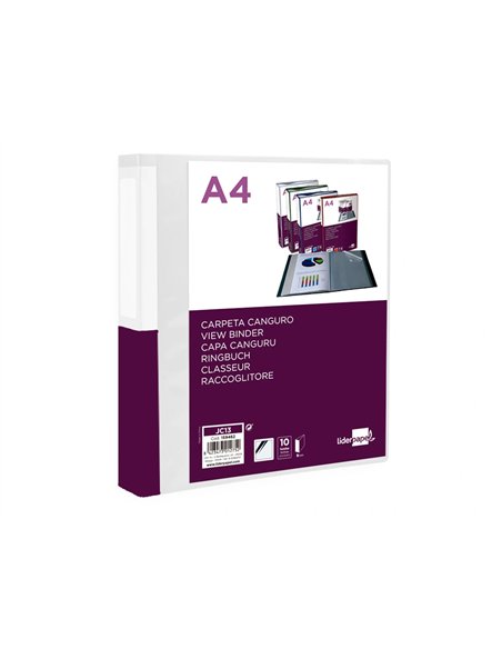 Protege-documents liderpapel personnalisable kangourou polypropylene 10 pochettes fixes a4 coloris transparent.