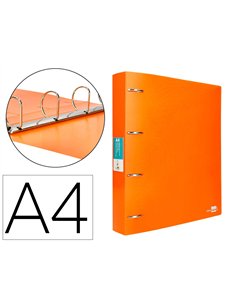Classeur liderpapel 4 anneaux 40mm a4 polypropylene dos 55mm porte-cartes de visite coloris orange fluo.