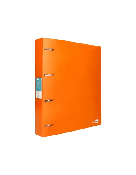 Classeur liderpapel 4 anneaux 40mm a4 polypropylene dos 55mm porte-cartes de visite coloris orange fluo.