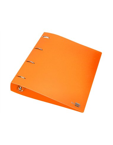 Classeur liderpapel 4 anneaux 40mm a4 polypropylene dos 55mm porte-cartes de visite coloris orange fluo.