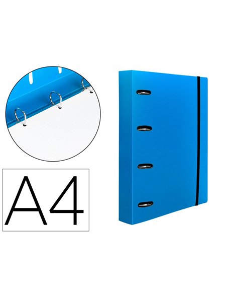 Classeur liderpapel 4 anneaux en d 25mm a4 polypropylene feuillets mobiles 100f 5x5mm coloris bleu translucide.