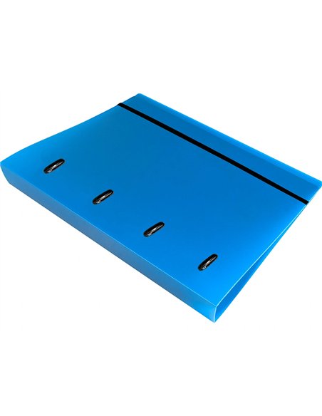 Classeur liderpapel 4 anneaux en d 25mm a4 polypropylene feuillets mobiles 100f 5x5mm coloris bleu translucide.