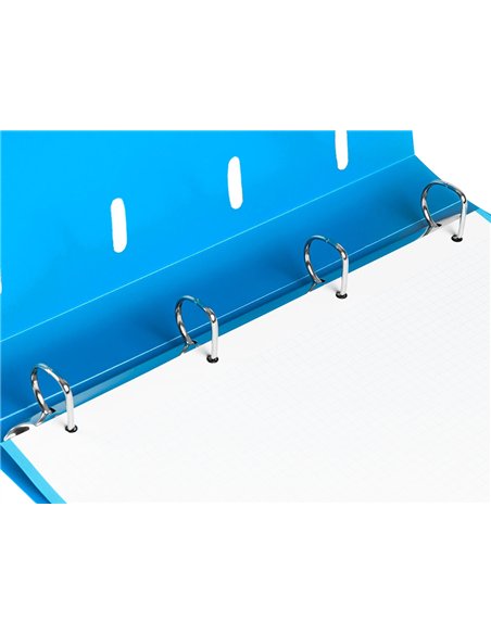 Classeur liderpapel 4 anneaux en d 25mm a4 polypropylene feuillets mobiles 100f 5x5mm coloris bleu translucide.