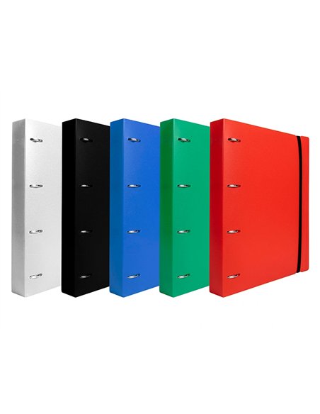 Classeur liderpapel 4 anneaux en d 25mm a4 polypropylene feuillets mobiles 100f 5x5mm coloris bleu translucide.