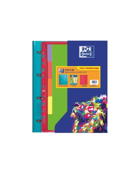 Classeur Oxford Live & Go Europeanbinder A4+ avec recharge quadrillée 5x5 + intercalaires + enveloppe multi-perforée - Idéal pou