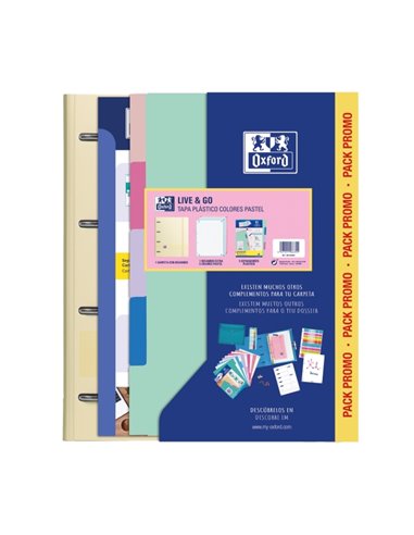 Chemise Oxford Europeanbinder Live & Go A4+ avec recharges et intercalaires - Couverture en plastique polymousse - Couleurs past