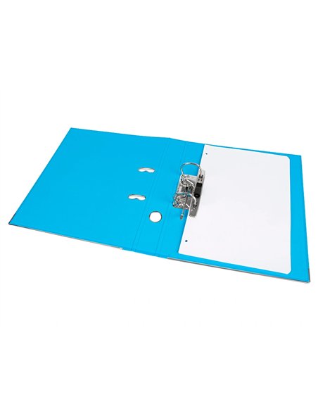 Classeur levier liderpapel a4 documenta carton rembordé 1,9mm dos 52mm rado métallique coloris bleu ciel.