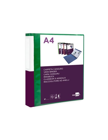 Classeur kangourou liderpapel 2 anneaux en d 25mm polypropylene 283x320mm document a4 coloris vert.