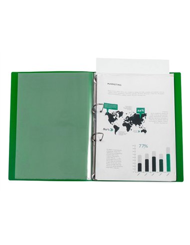 Classeur kangourou liderpapel 2 anneaux en d 25mm polypropylene 283x320mm document a4 coloris vert.