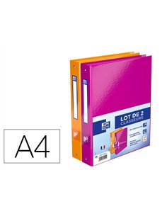 Classeur oxford bicolor recycl+ a4 4 anneaux dos de 40mm 280x320mm coloris assortis.