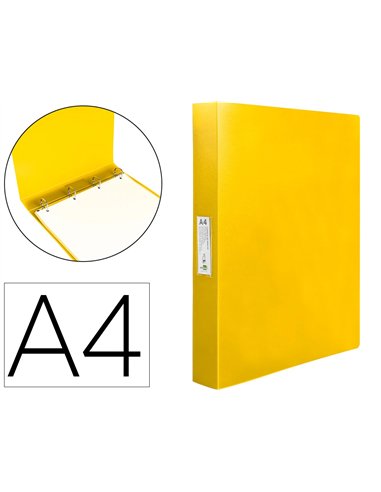 Classeur liderpapel 4 anneaux 25mm a4 260x315mm polypropylene dos 40mm porte-cartes visite coloris jaune.