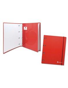 Classeur Bismark 4 anneaux 80 feuilles, quadrillage 4x4 - Format A4 - En carton - Rouge