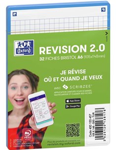 Fiche bristol oxford revision 2.0 a6 non perforee 32 fiches/film q5x5 cadre turquoise.
