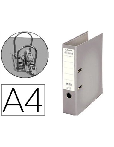 Classeur levier esselte chromos plus a4 polypropylène griffes blocage dos 80mm grand porte-étiquette coloris gris.