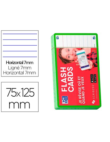 Fiches bristol oxford flash 2.0 75x125mm 32 fiches/film l7mm cadre vert.