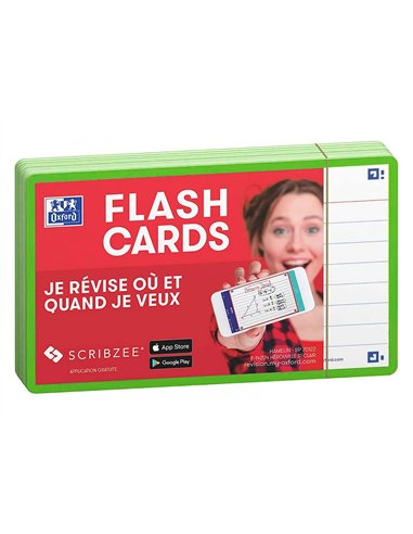 Fiches bristol oxford flash 2.0 75x125mm 32 fiches/film l7mm cadre vert.