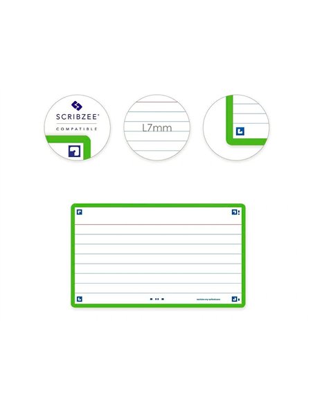 Fiches bristol oxford flash 2.0 75x125mm 32 fiches/film l7mm cadre vert.