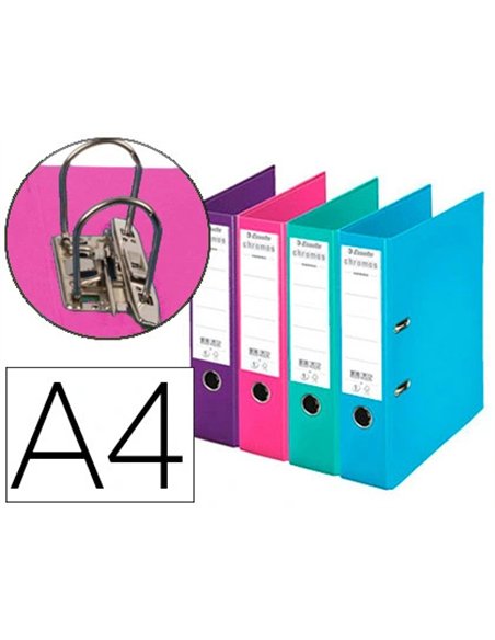 Classeur levier esselte chromos plus a4 polypropylène griffes blocage dos 80mm grand porte-étiquette coloris assortis.