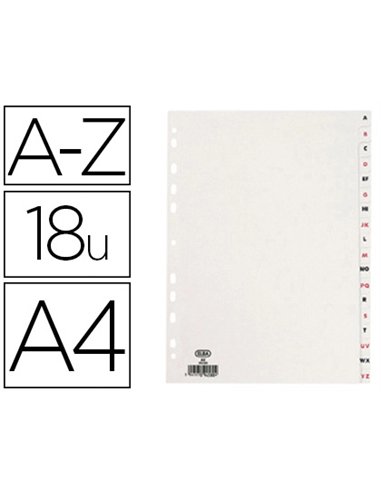 Intercalaire oxford carte satiné 160g 18 positions a4 210x297mm désignation alphabétiqu onglets rouge/noir.