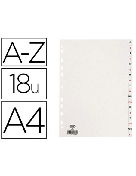 Intercalaire oxford carte satiné 160g 18 positions a4 210x297mm désignation alphabétiqu onglets rouge/noir.