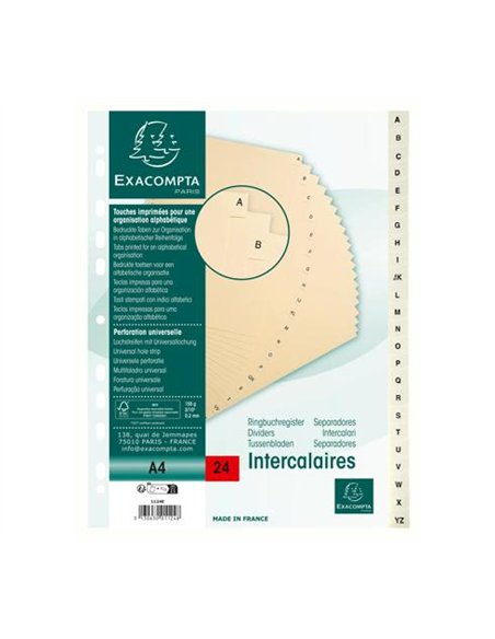 Intercalaire exacompta a4 alphabethique a-z carte peau 24 positions.