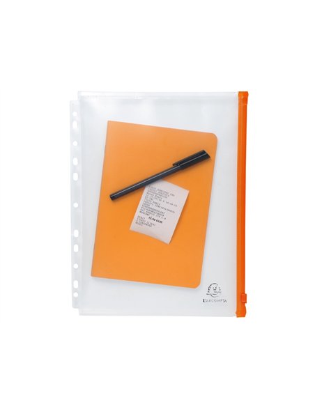 Pochette zip perforee exacompta exactive a4 pp fermeture coloris orange paquet 5 unites.