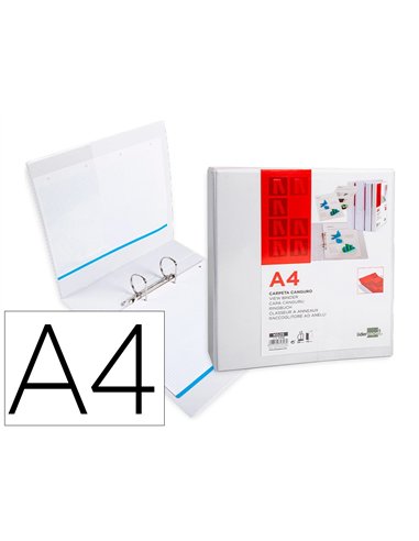 Classeur kangourou liderpapel 2 anneaux 55mm 283x320mm document a4 plastique dos 78mm coloris blanc.