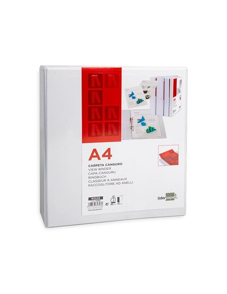 Classeur kangourou liderpapel 2 anneaux 55mm 283x320mm document a4 plastique dos 78mm coloris blanc.