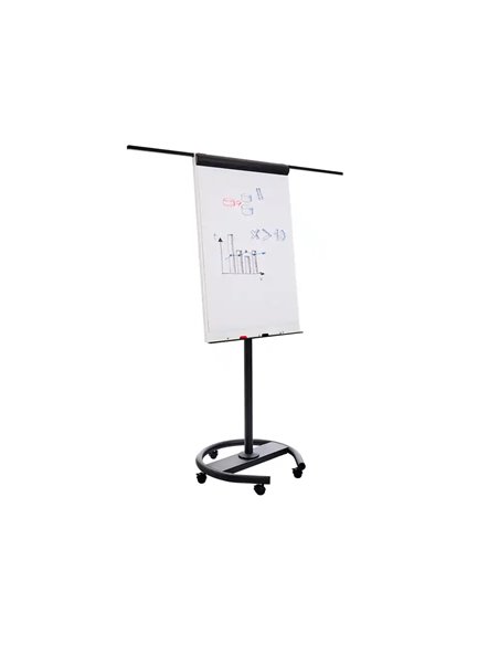 Chevalet conference juvenilia metal pied mobile sur roulette colorie blanc et noir.