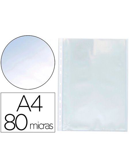Pochette q-connect polypropylene lisse perforee din a4 80 mc cristal boite 1400 unites.