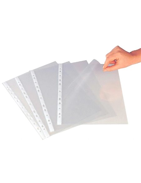 Pochette q-connect polypropylene lisse perforee din a4 80 mc cristal boite 1400 unites.