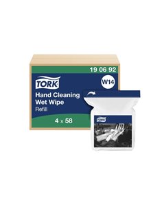 Recharge tork lingette humide w14 nettoyage mains sans parfum blanc paquet 58 lingettes.